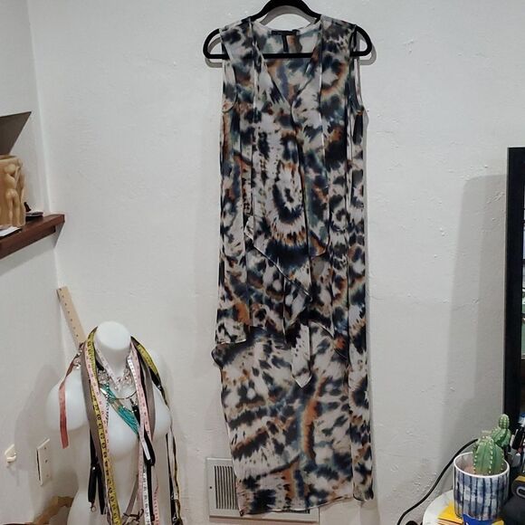 BCBCMaxAzria Tara Dress - Multicolor Abstract Tie Dye - Asymmetrical Maxi Dress - Picture 1 of 15